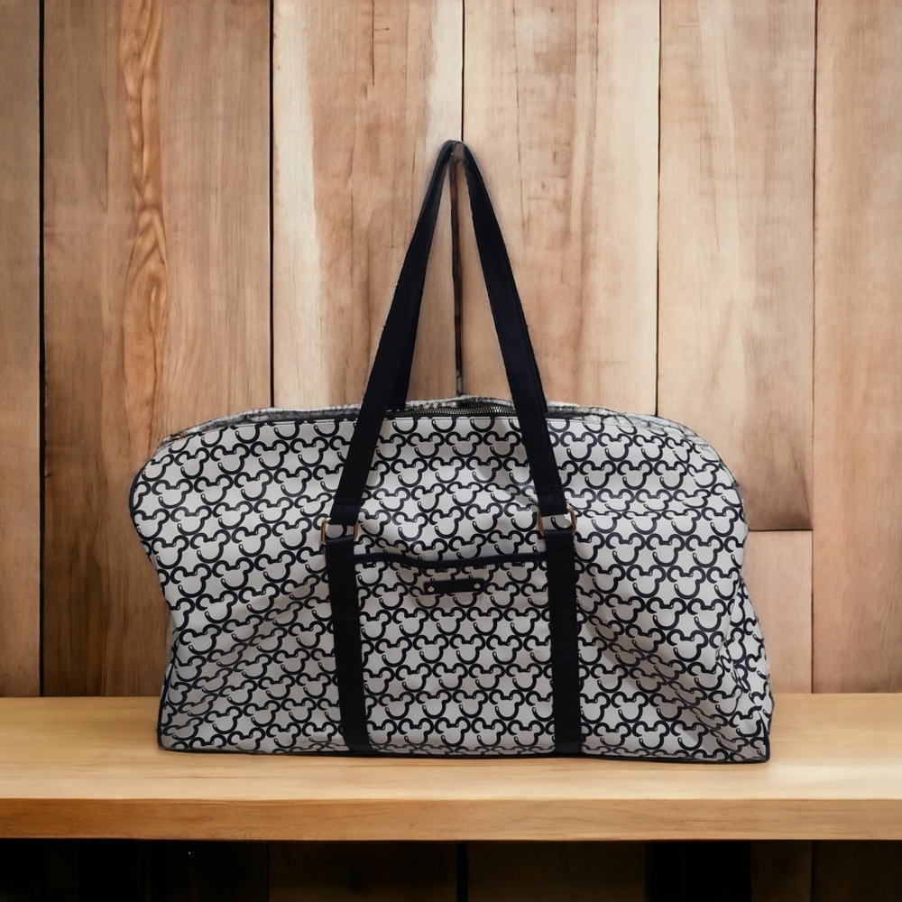 Disney Mickey Mouse AOP Adult Duffle Weekender Bag Black & White Mickey Icon EUC